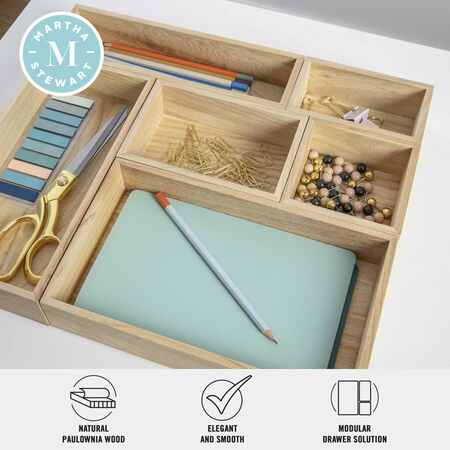 Martha Stewart Enzo 6 Piece Wooden Desk Drawer Organizer Set in Light Natural LY-68986-6-NAT-MS